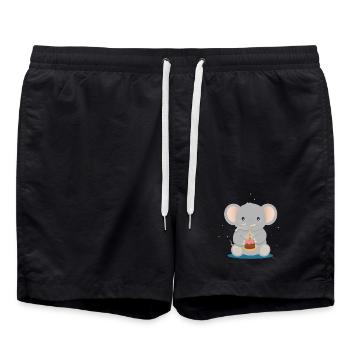 Geburtstags-Elefant mit Törtchen – Süßes Tiermotiv - Badeshorts - Schwarz - Vorne - AI Model Male 185 light (185cm)