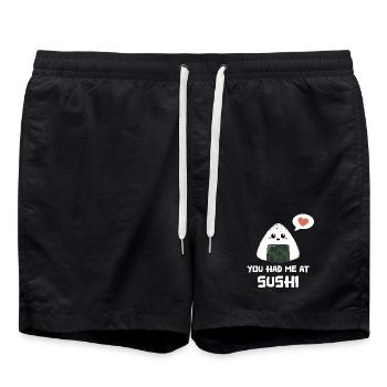 Sushi onigiri Spruch lustig - Badeshorts - Schwarz - Vorne - AI Model Male 185 light (185cm)