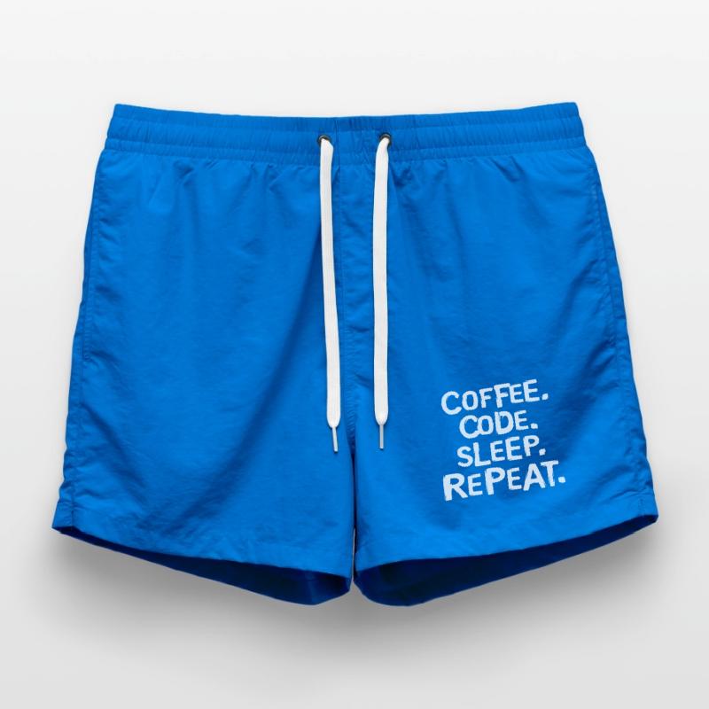 coffee code sleep - repeat programmer work Swim Trunks