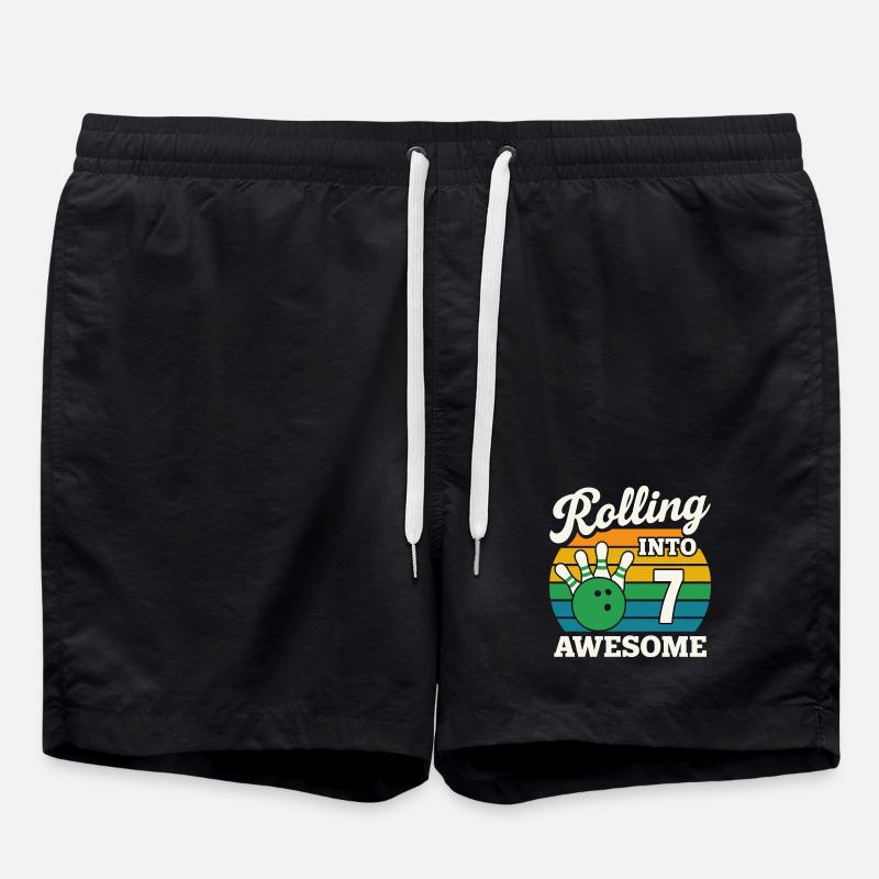 Retro Bowling Inspired 7th Birthday Design - Swim Trunks - black