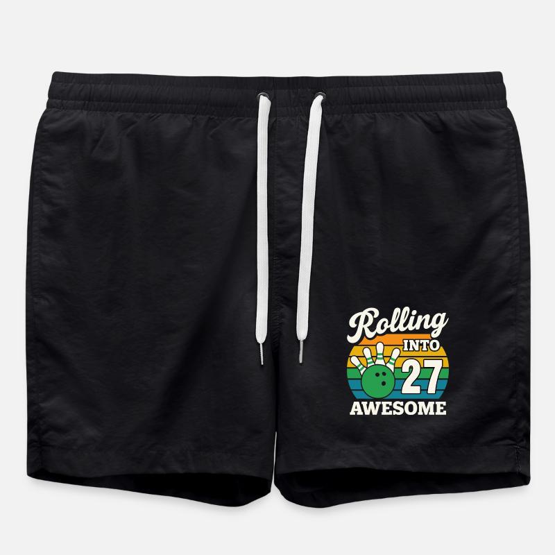 Bowling 27 Birthday Celebration Graphic - Swim Trunks - black