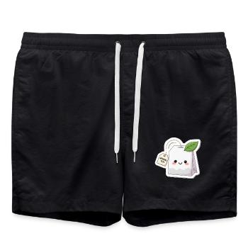 Illustration de sachet de tisane kawaii - Short de bain - noir - Devant - AI Model Male 185 light (185cm)
