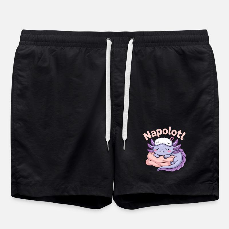 Napolotl Sleeping Axolotl Kawaii - Swim Trunks - black