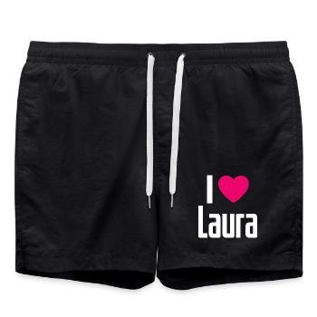 I Love Laura Pink Heart I Love Laura - Swim Trunks - black - Front - AI Model Male 185 light (185cm)