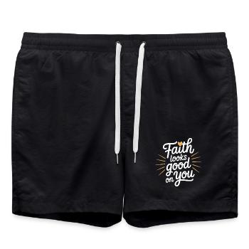 Faith Looks Good On You Christlicher Spruch - Badeshorts - Schwarz - Vorne - AI Model Male 185 light (185cm)