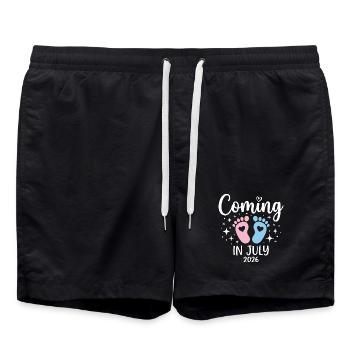 Neues Baby Juli 2026 Lustige Babyparty Geschenk - Badeshorts - Schwarz - Vorne - AI Model Male 185 light (185cm)
