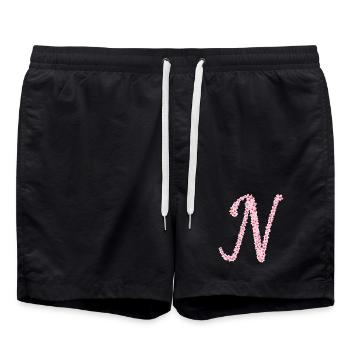 Kirschblüteninitial N - Badeshorts - Schwarz - Vorne - AI Model Male 185 light (185cm)