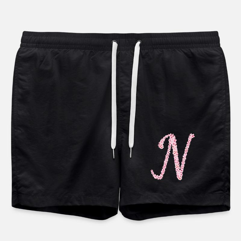 Kirschblüteninitial N - Badeshorts - Schwarz