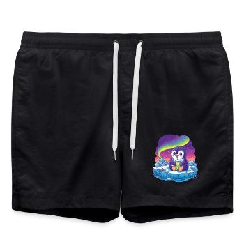 Aurora Pinguin Eislandschaft - Badeshorts - Schwarz - Vorne - AI Model Male 185 light (185cm)
