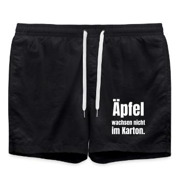 Äpfel wachsen nicht im Karton - Badeshorts - Schwarz - Vorne - AI Model Male 185 light (185cm)