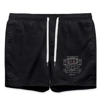Wolfenbüttel, Bibliothek handgezeichnet - Badeshorts - Schwarz - Vorne - AI Model Male 185 light (185cm)