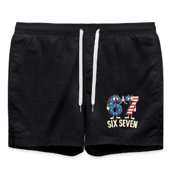 US Flag 67 Memes Six Seven - Swim Trunks - black - Front - AI Model Male 185 light (185cm)