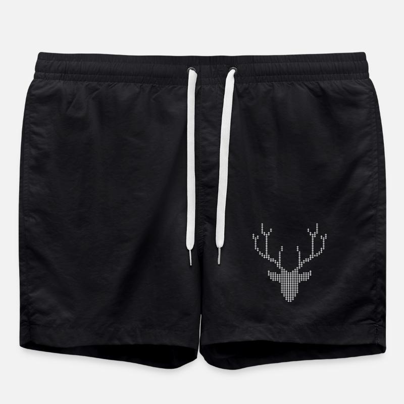 Pixel Deer Antlers - Swim Trunks - black