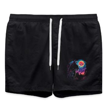 Cat sleep in neon night - Swim Trunks - black - Front - AI Model Male 185 light (185cm)