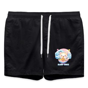 Slurp Kawaii Cat Ramen Noodles Anime Cat - Swim Trunks - black - Front - AI Model Male 185 light (185cm)