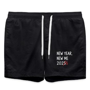 New Year New Me 2026 Strikethrough - Swim Trunks - black - Front - AI Model Male 185 light (185cm)