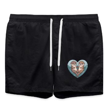 Couple de loutres câlins Couple de loutres mignons - Short de bain - noir - Devant - AI Model Male 185 light (185cm)
