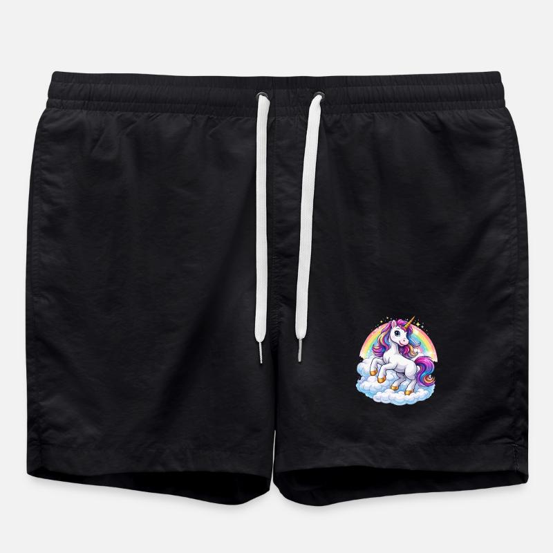 Regenbogen-Einhorn über Wolken - Badeshorts - Schwarz