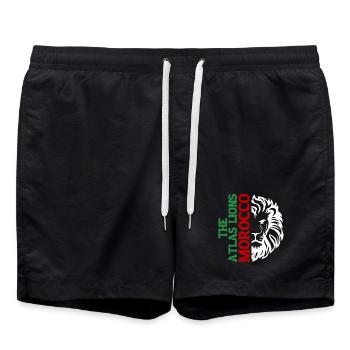 Vertikale Marokko-Typografie mit AtlasLion - Badeshorts - Schwarz - Vorne - AI Model Male 185 light (185cm)