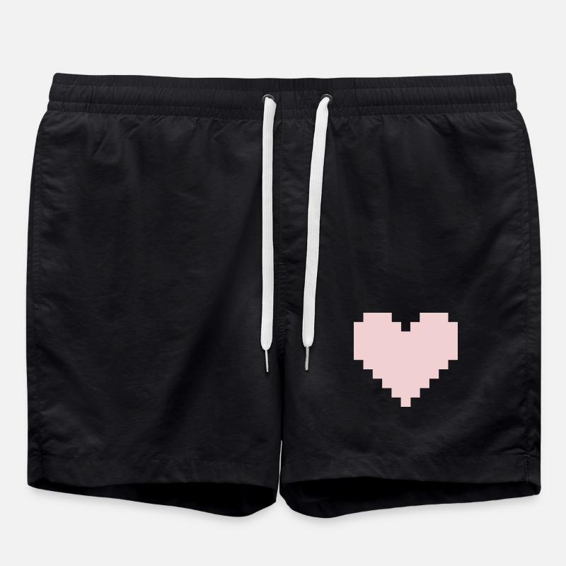 Pixel Pink Heart - Swim Trunks - black