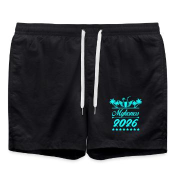 Mykonos 2026 Neon Palm Trees Design - Swim Trunks - black - Front - AI Model Male 185 light (185cm)
