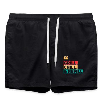 Grillen, Kühlen und Nachfüllen - Badeshorts - Schwarz - Vorne - AI Model Male 185 light (185cm)