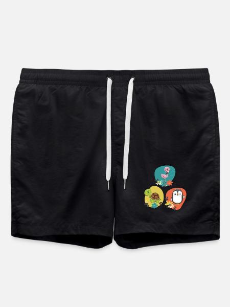 Flamingo Turtle Penguin - Swim Trunks - black