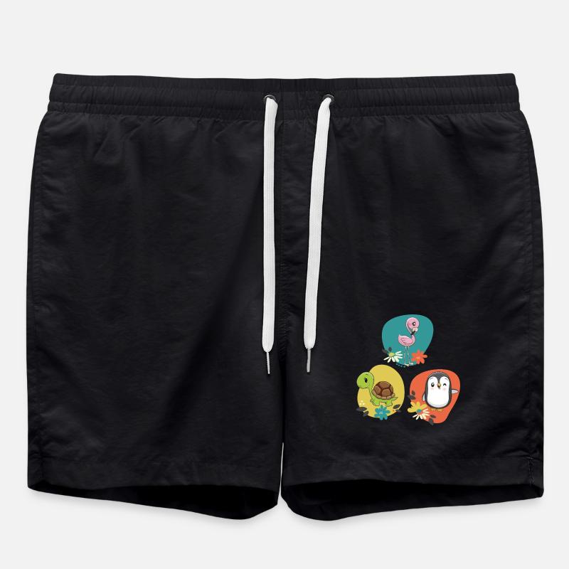 Flamingo Schildkröte Pinguin  - Badeshorts - Schwarz
