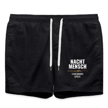 Nachtmensch – Funktioniere später - Badeshorts - Schwarz - Vorne - AI Model Male 185 light (185cm)