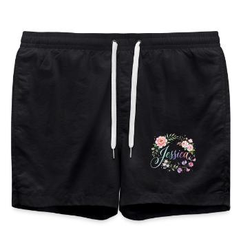 Design du nom de couronne de fleurs Jessica - Short de bain - noir - Devant - AI Model Male 185 light (185cm)