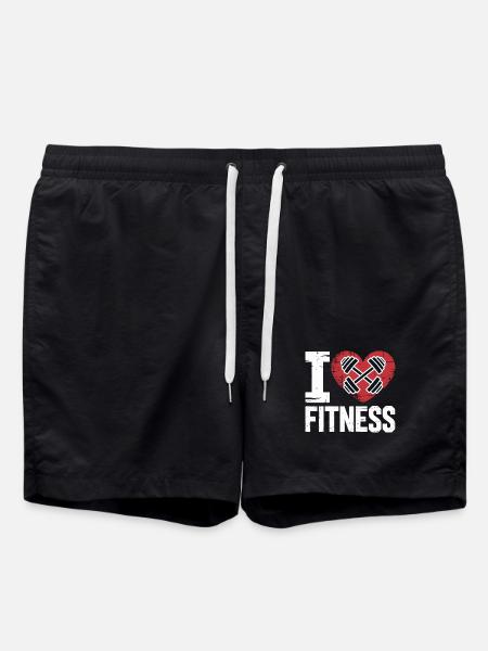 I love fitness heart dumbbell - Swim Trunks - black
