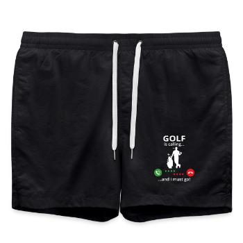 Golf ruft und ich muss los! Golfspieler - Badeshorts - Schwarz - Vorne - AI Model Male 185 light (185cm)