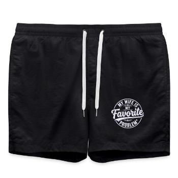 My Wife is My Favorite Problem Shirt Funny Quote - Swim Trunks - black - Front - AI Model Male 185 light (185cm)