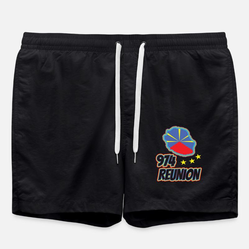 idee cadeau drapeau carte ile de la reunion 974 - Short de bain - noir