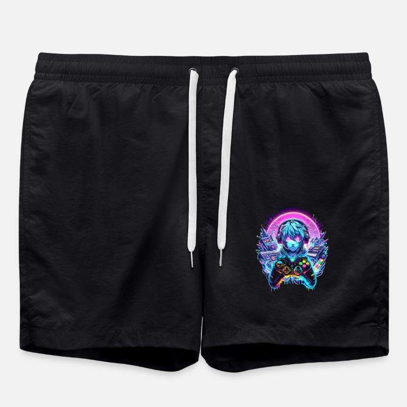 Casque Gamer Anime Synthwave Art - Short de bain - noir