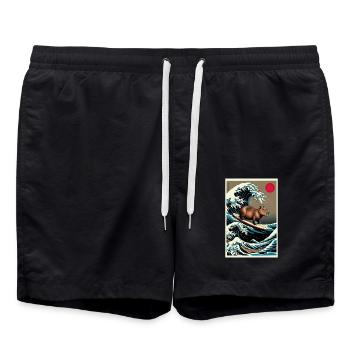 Capybara Surfing A Great Wave Kanagawa - Swim Trunks - black - Front - AI Model Male 185 light (185cm)