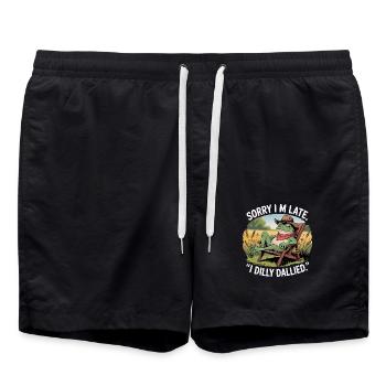 Funny Frog Sorry Im Late I Dilly Dallied - Swim Trunks - black - Front - AI Model Male 185 light (185cm)