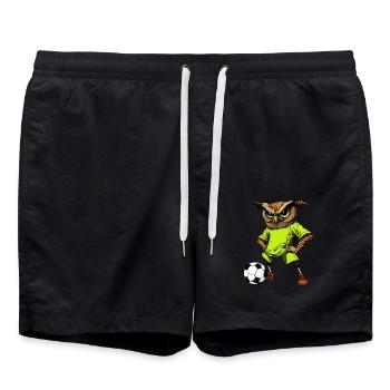 Eule Fussballer - Badeshorts - Schwarz - Vorne - AI Model Male 185 light (185cm)