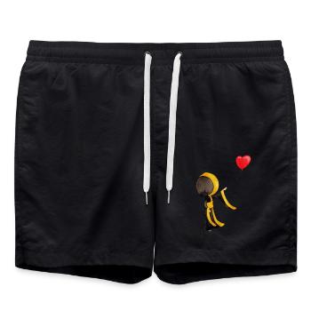 Münchner Kindl with a heart shaped balloon - Swim Trunks - black - Front - AI Model Male 185 light (185cm)