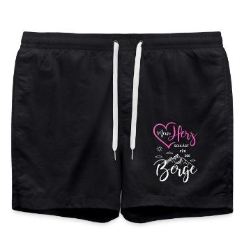 Wandern Herzschlag Mein Herz schlägt für die Berge - Badeshorts - Schwarz - Vorne - AI Model Male 185 light (185cm)