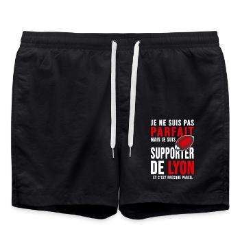 supporter rugby stade Lyon club humour rugby lou - Short de bain - noir - Devant - AI Model Male 185 light (185cm)