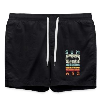 Rétro été palmier - Short de bain - noir - Devant - AI Model Male 185 light (185cm)
