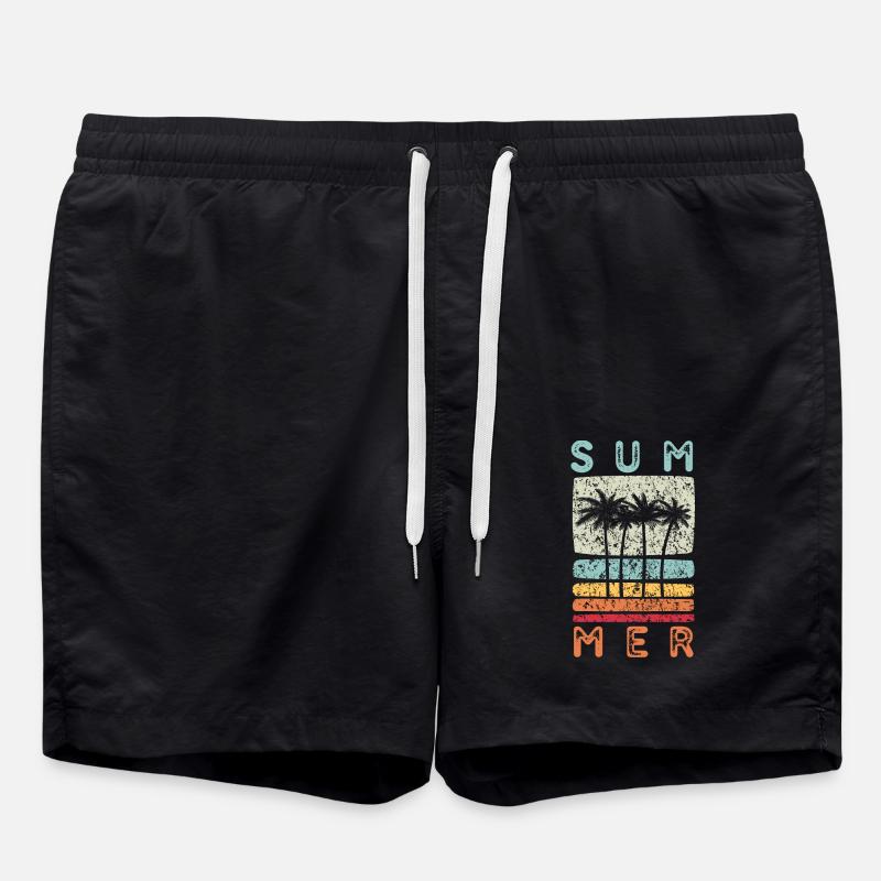Retro summer palm tree - Swim Trunks - black