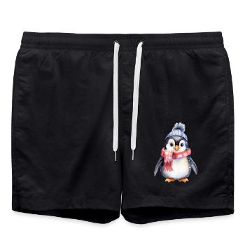 Penguin in winter - Swim Trunks - black - Front - AI Model Male 185 light (185cm)