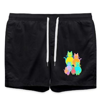 80s 90s Cats Cat Family Kids Child - Swim Trunks - black - Front - AI Model Male 185 light (185cm)