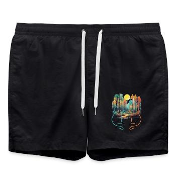 années 80 des années 90 chat chats chaton woodland woodland créatures - Short de bain - noir - Devant - AI Model Male 185 light (185cm)
