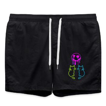 80er 90er Retro Katzen Sonne Vintage Katzen - Badeshorts - Schwarz - Vorne - AI Model Male 185 light (185cm)