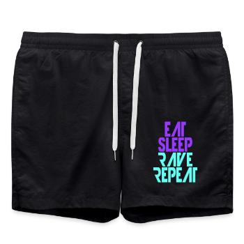 Eat Sleep Rave Repeat Essen Schlafen Raven Spruch - Badeshorts - Schwarz - Vorne - AI Model Male 185 light (185cm)