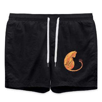 katze mit fahrrad e 118 - Badeshorts - Schwarz - Vorne - AI Model Male 185 light (185cm)