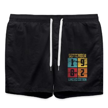 September 1982 Birthday Gift 1982 - Swim Trunks - black - Front - AI Model Male 185 light (185cm)